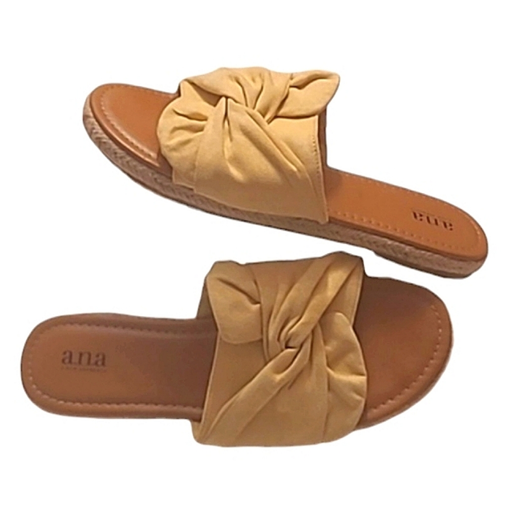 a.n.a Slip On Sandals Rope Hemp Sole Flats Open Round Toe & Heel Slides Knot Bow